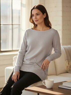 Christopher Fischer 100% cashmere ice grey long sleeve pullover sweater medium